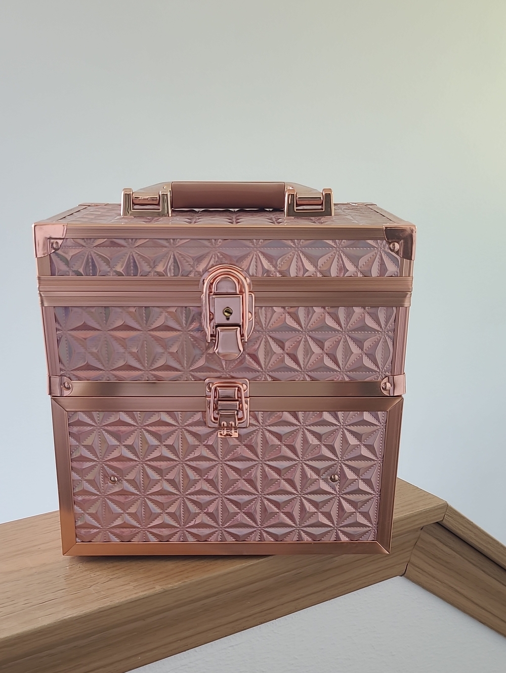 Rose Gold Textured Makeup Train Case